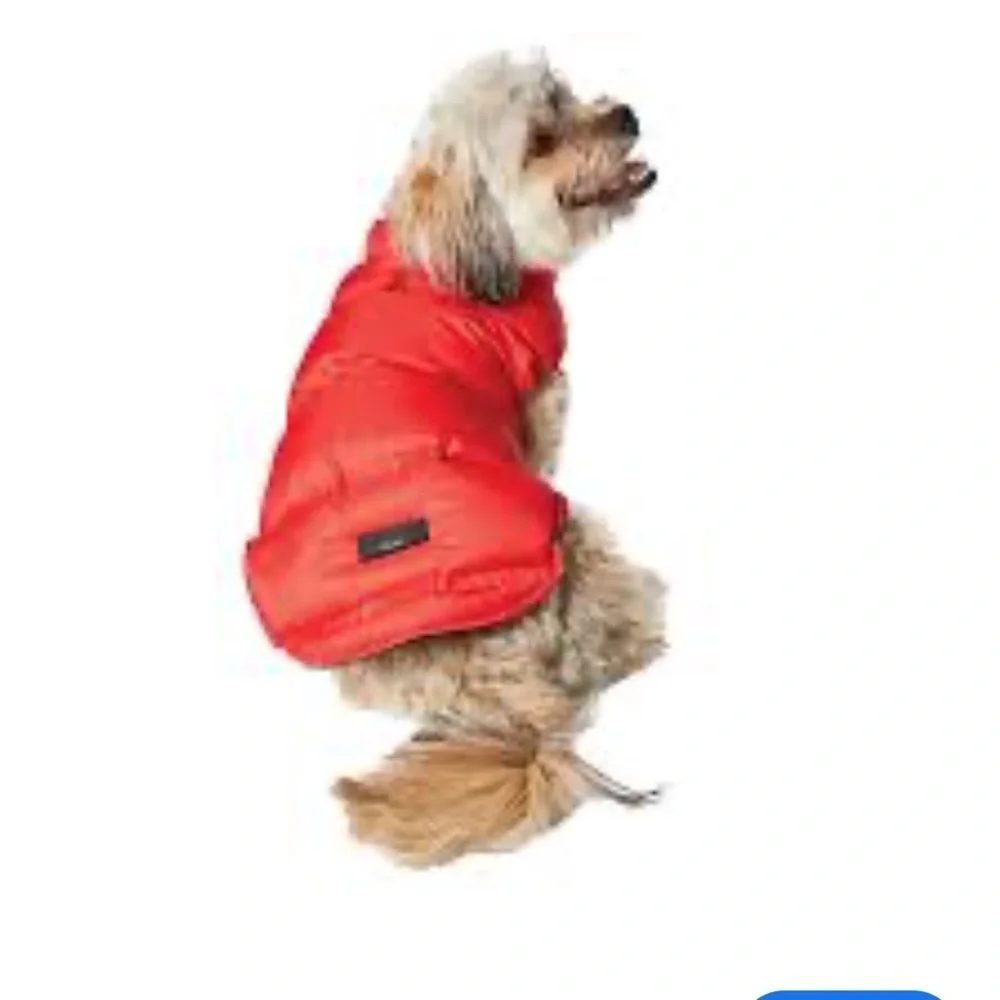 HOTEL DOGGY BLUE Perfect Puffer red dog jacket parka coat Velcro closure cozy